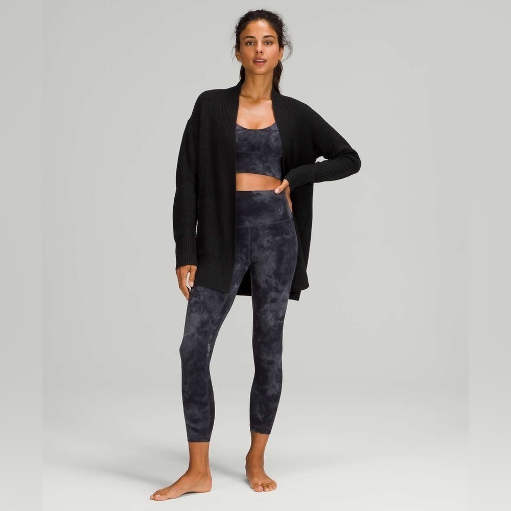 Lululemon Cashlu Sweater Wrap Black Size M/L Cashmere Blend Open Cardigan